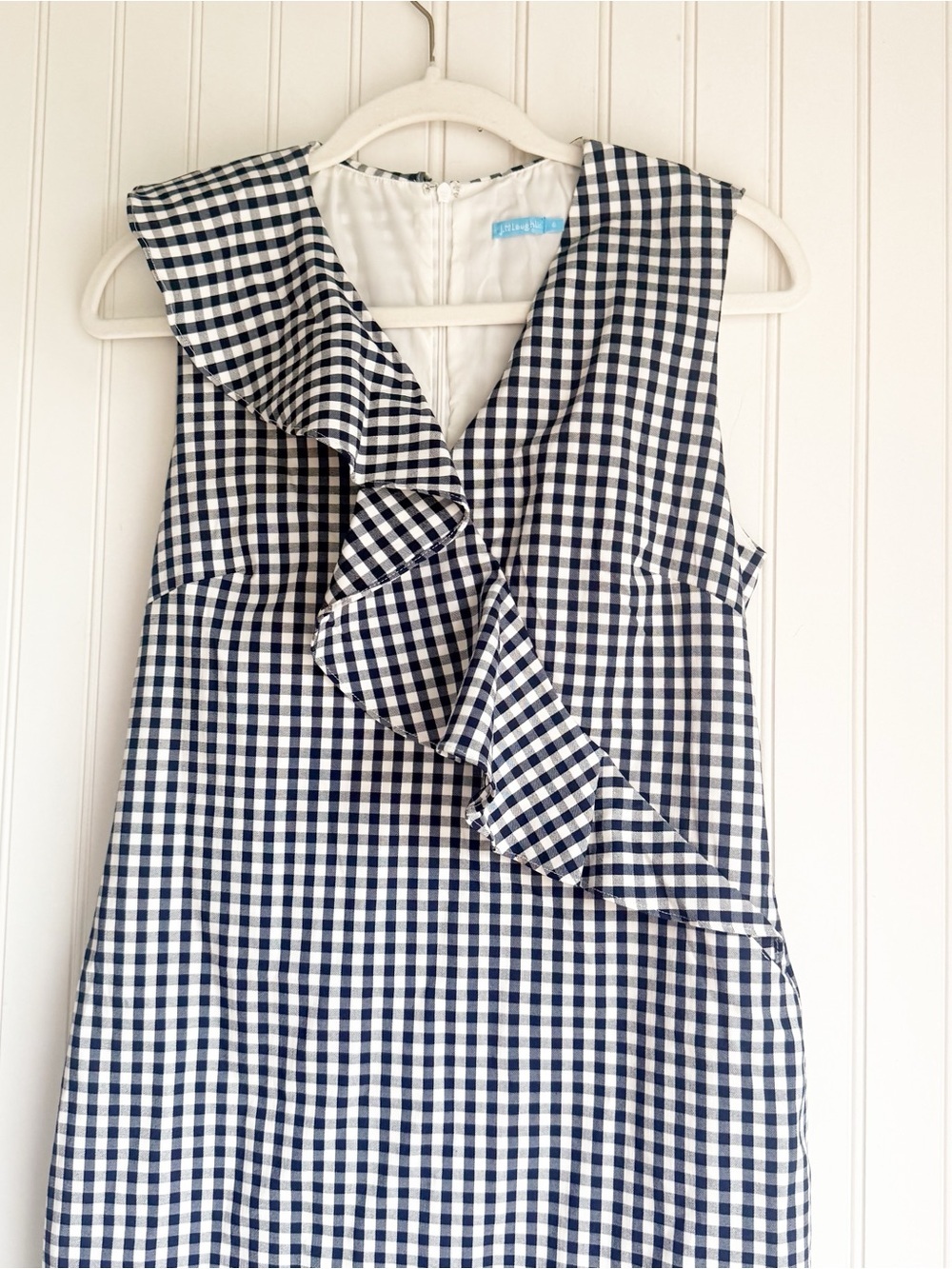J. McLaughlin Size 6 Navy Blue and White Sleeveless Kathryn Gingham Dress - Picture 3 of 6